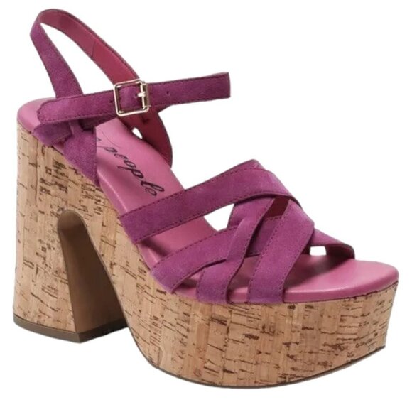 Free People Lisbon Mary Jane Platform SANDALS Size 41/10 - 10.5 Suede Cork - Picture 1 of 6
